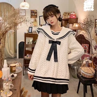 anbenser women sweater knitted french style lady pullover female autumn retro jumper preppy sailor collar tender bow design