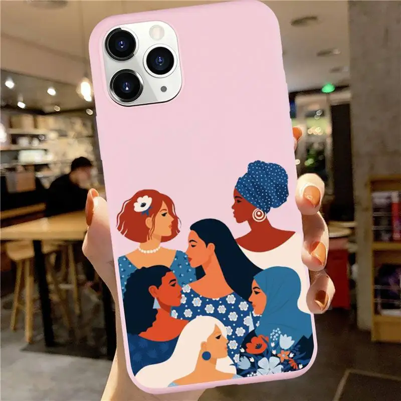 

charm Retro woman art girl power Phone Case Candy Color for iPhone 6 7 8 11 12 s mini pro X XS XR MAX Plus