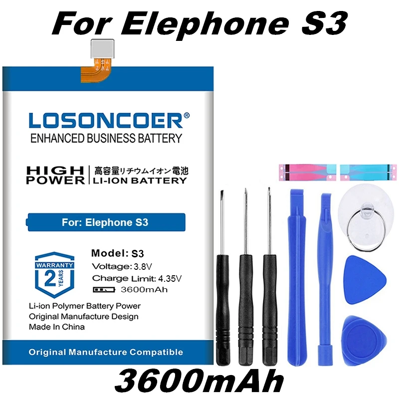 LOSONCOER 3600 мАч 345876P хорошее качество батарея для Elephone S3 смартфон батареи бесплатные