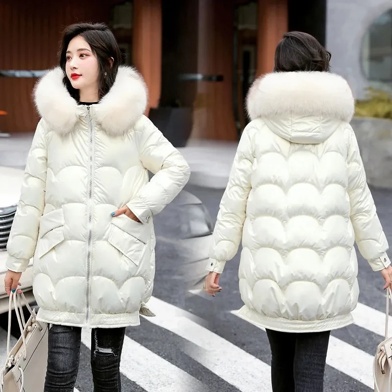 Women's Winter Jacket Coat 2021 New Fashion Fur Collar Hooded Thick Warm Parka Coat Casual Women Long Snow Jacket Coat