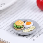 Блюдо для яиц 1:12, гамбургеров, с подносом 1:12, миниатюрный набор для завтрака, кукольный домик, аксессуары для кухни