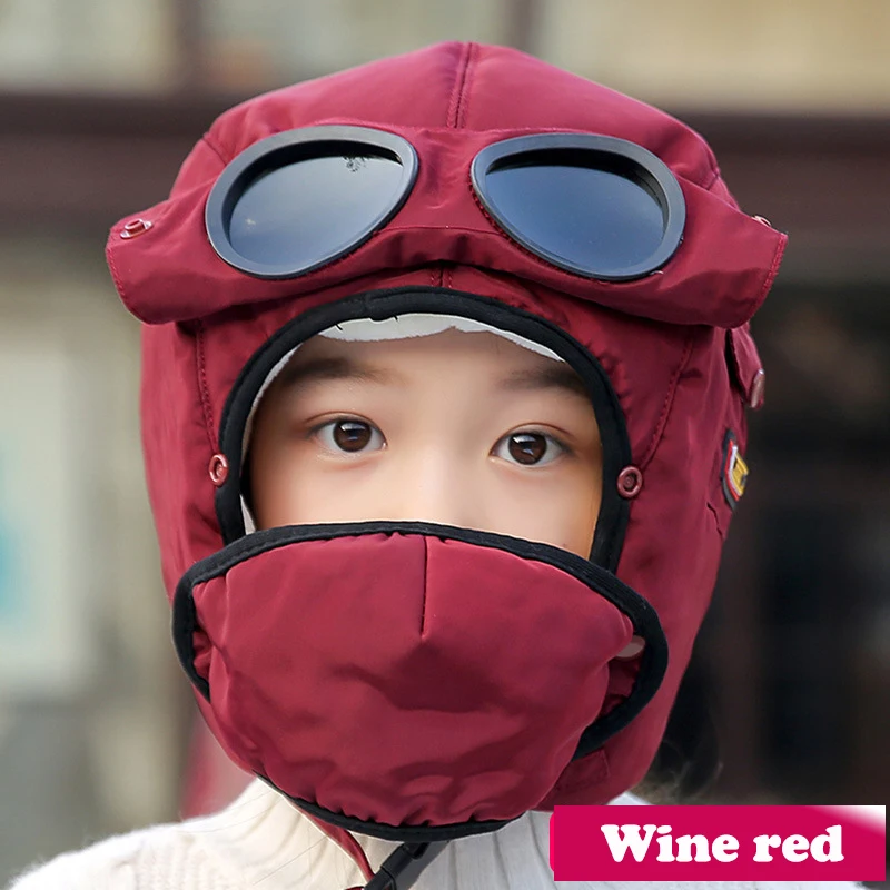 

Children's hat in autumn and winter with velvet and thick ear-protecting glasses mask to keep warm and windproof boys' and girls