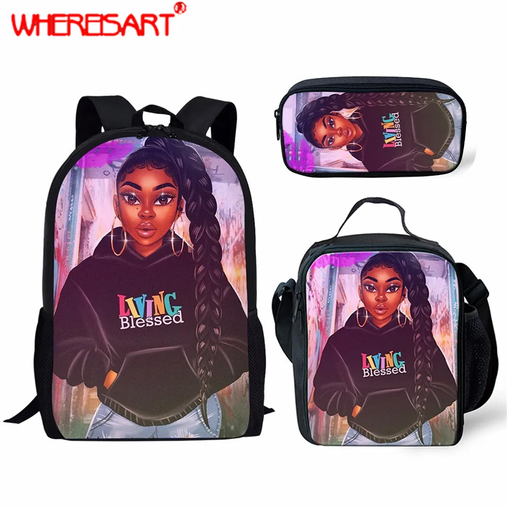 WHEREISART женский рюкзак для школьниц школьные сумки африканские девушки Черная