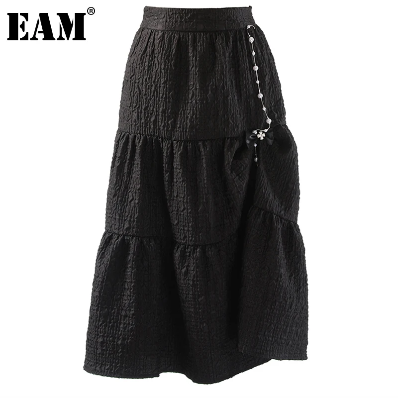 

[EAM] High Waist White Black Irregular Desgin Bow Casual Half-body Skirt Women Fashion Tide New Spring Autumn 2022 1DE3377