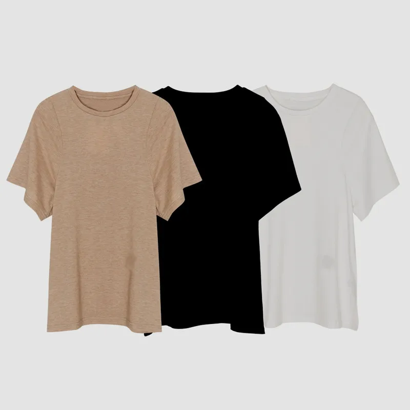 

Women Summer Khaki Slim O-Neck T-Shirt Ladies Fashion England Style Solid Color Plus Size Tees Female Brand Casual Tops ZM369