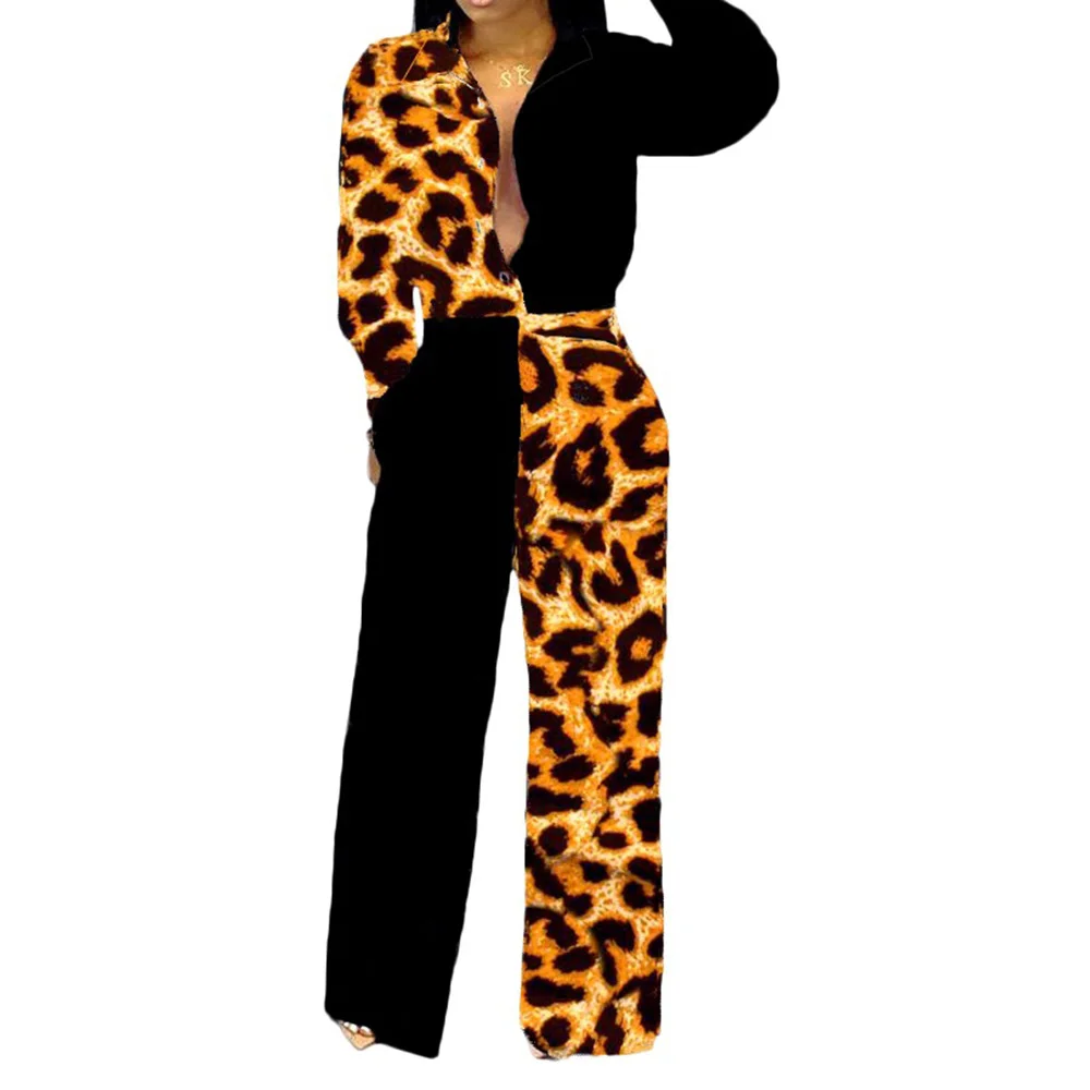 Женский леопардовый Длинный комбинезон с камуфляжным принтом и широкими
