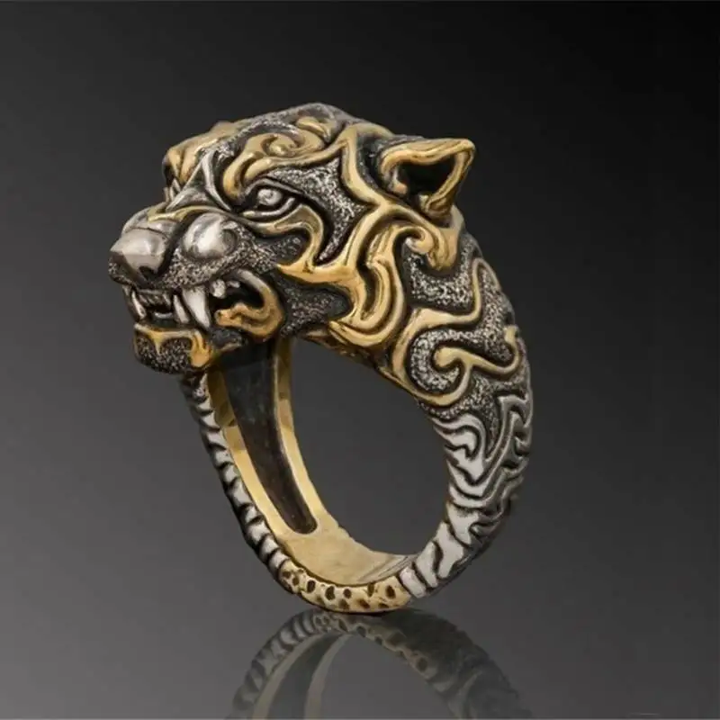 

Men's Fashion Hip Hop Vintage Gold Tiger Punk Ring Viking Jewelry