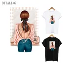 Элегантные женские термонаклейки на одежду, красивая девушка, термонаклейка на одежду, наклейка на футболку своими руками