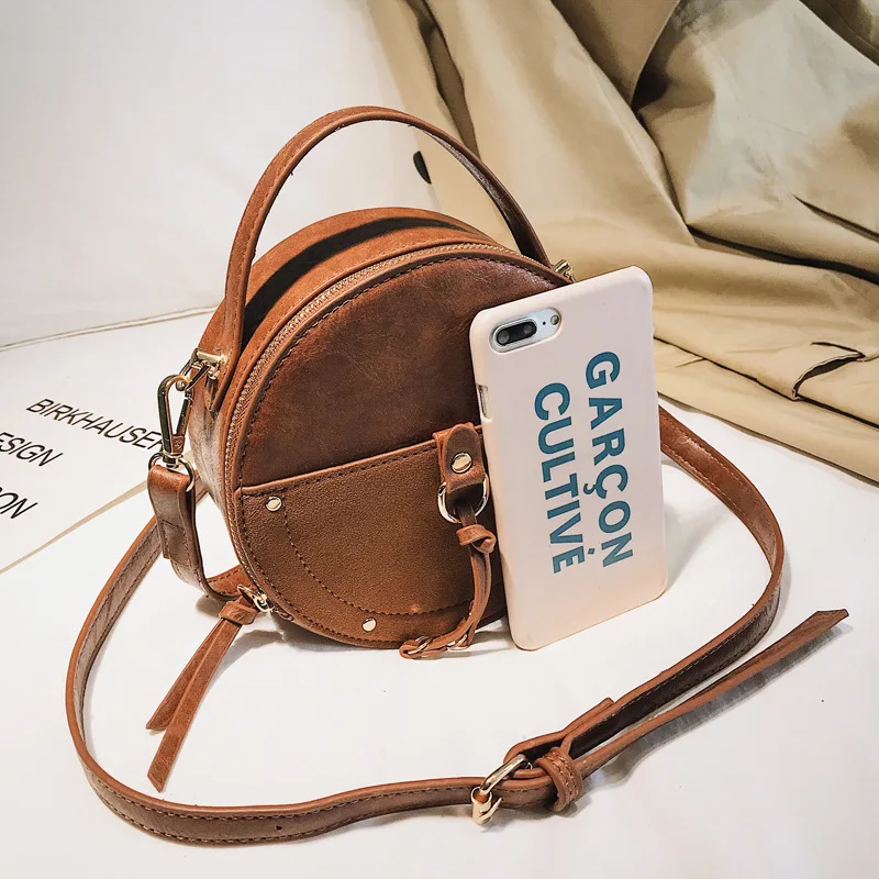 Женские сумки с ручками сверху 2020 Новые однотонные кожаные дамские круглые