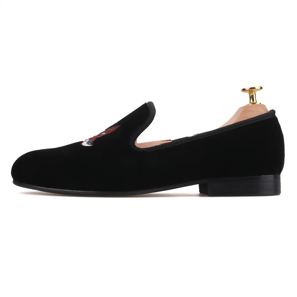 Piergitar handmade bird embroidery men velvet shoe party loafers banquet smoking slippers men's flats plus size | Обувь
