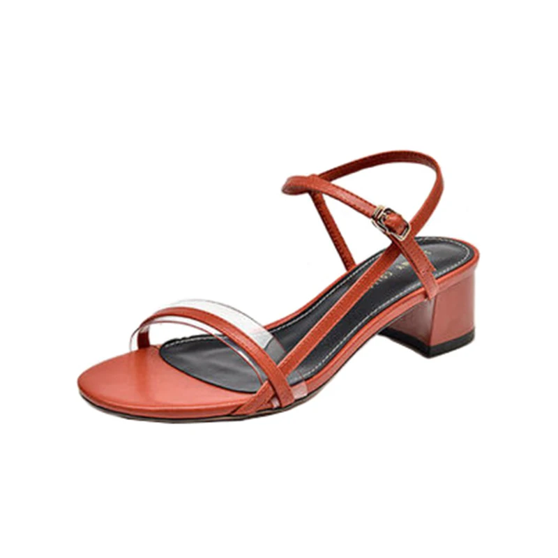 

2021 Summer Beige Heeled Sandals Low-Heeled Shoes With Strap Open Toe All-Match Black Fashion Low-heeled New Peep Block Girls