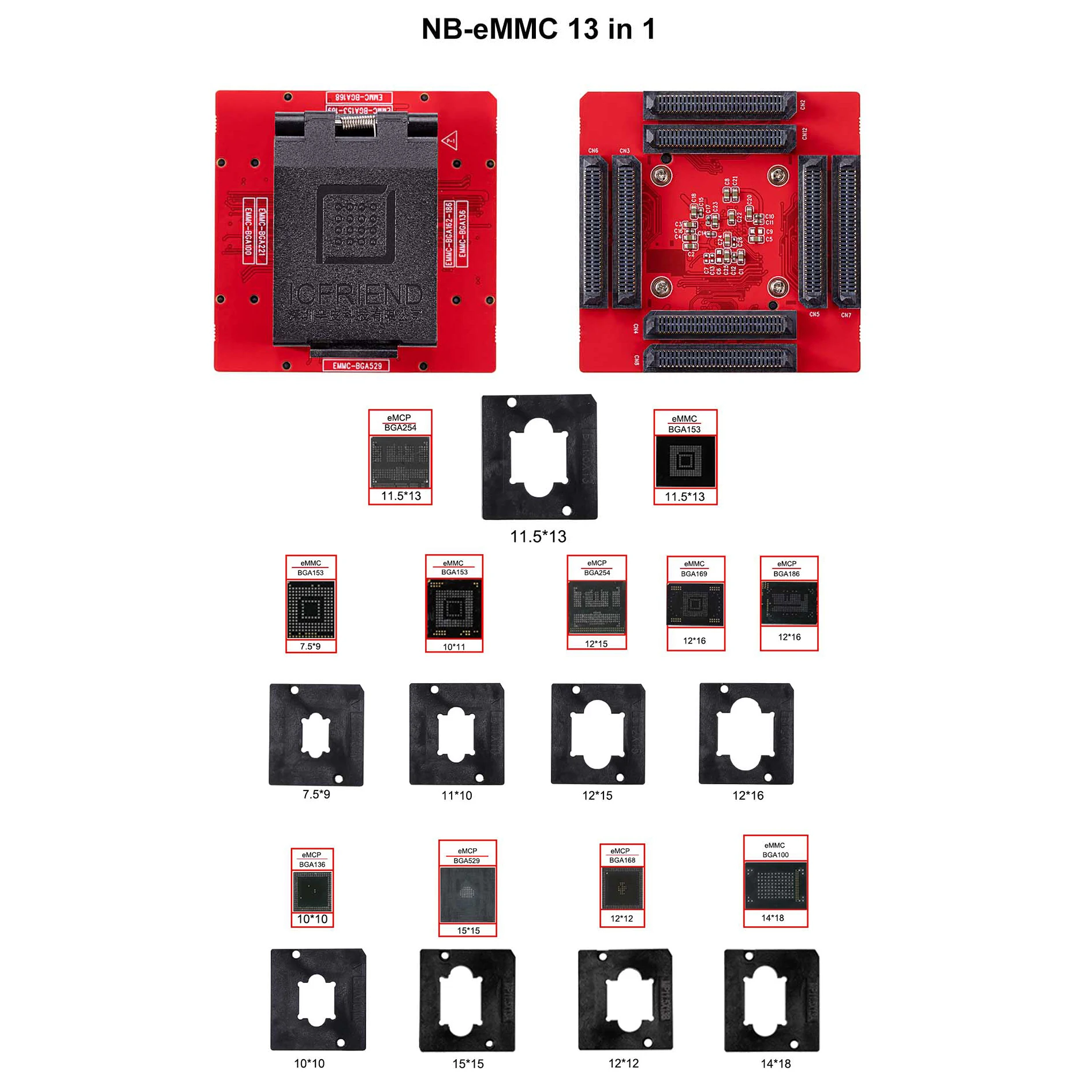 2022 MOORC ICFRIEND E-MATE X E MATE BOX EMATE EMMC BGA 13 в 1 для Φ MIPI Box BGA100 168 153 169 162 186 221 529 |