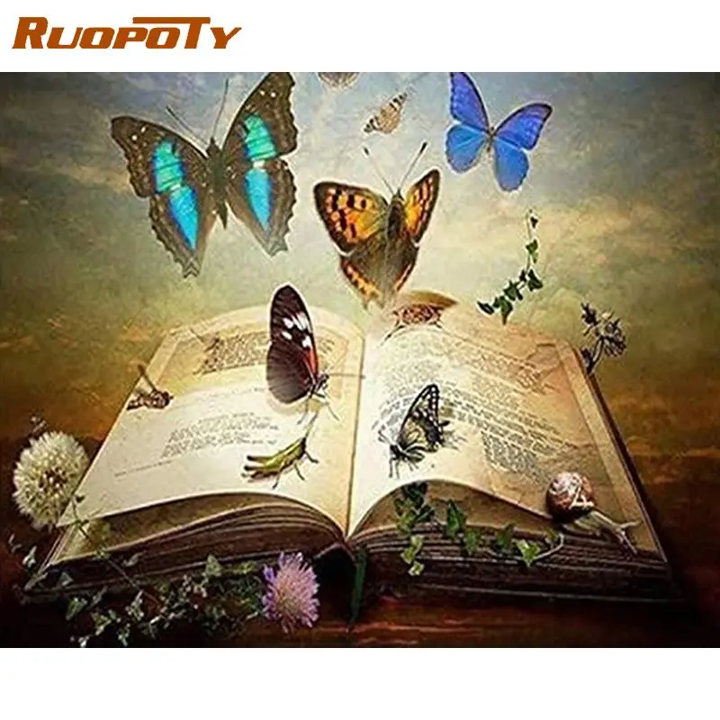 

RUOPOTY 5D Diamond Painting Butterfly Book Sale Diamond Embroidery Landscape Mosaic Cross Stitch New Arrival Home Decor