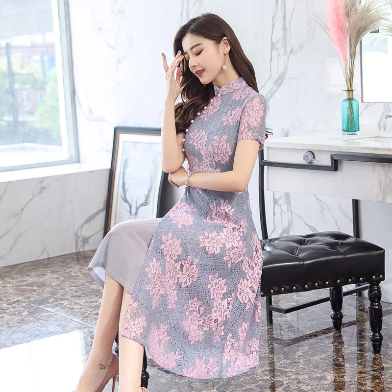 Традиционное китайское платье цвета шампанского, qipao, женские вечерние платья, flok cheongsam, женские короткие кружевные вечерние платья qipao - Цвет: color1