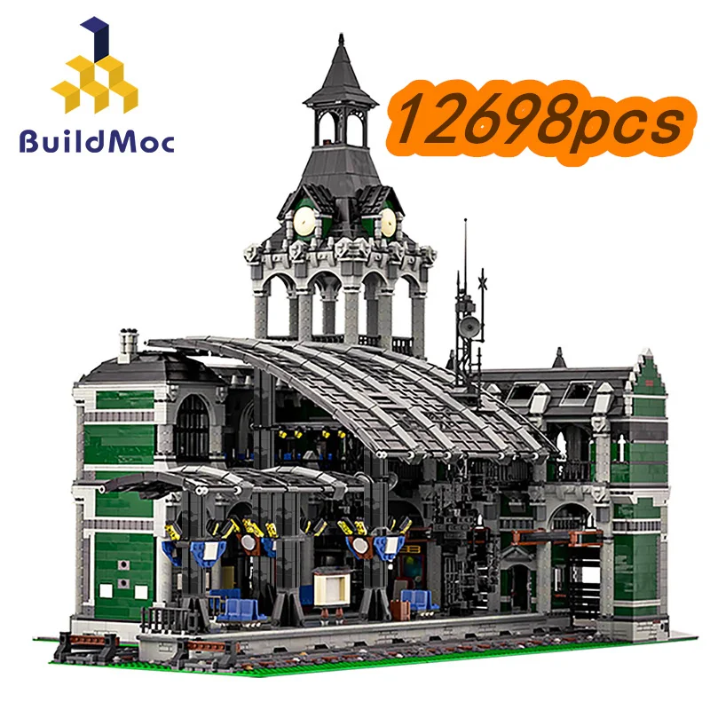 

Конструктор MOC большой железнодорожной станции, набор для сборки домов, интеллектуальный Профессиональный Конструктор серии улиц, игрушки ...