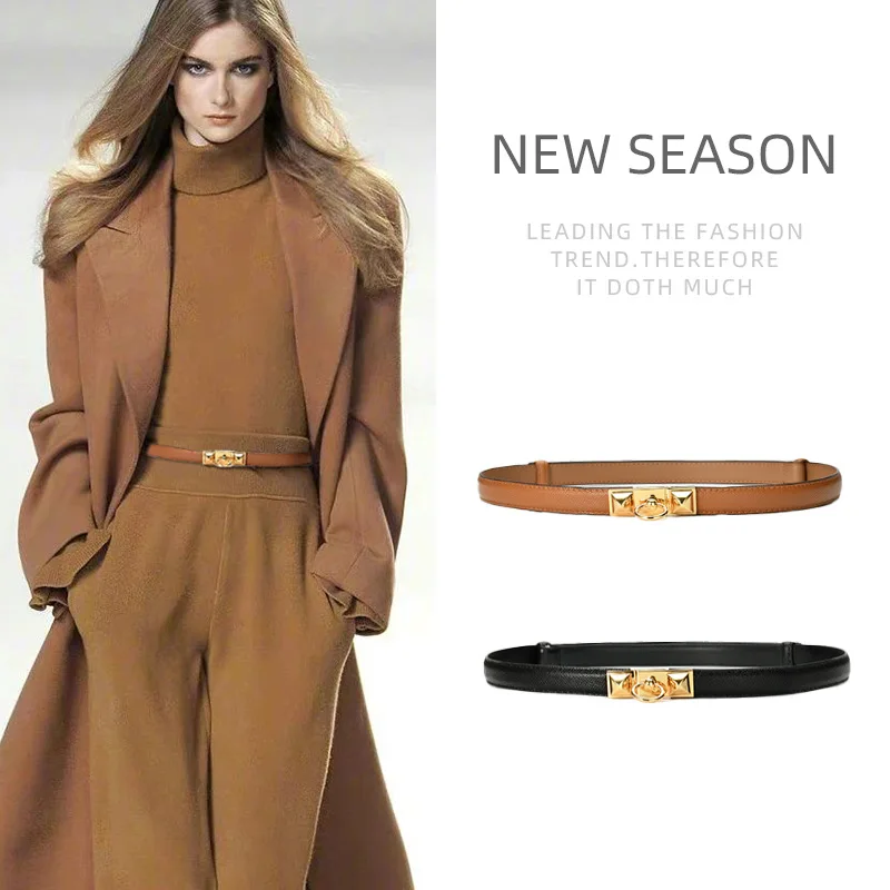 

Ремень с пряжкой Женский, удобный кожаный пояс с тонкой талией, с регулируемыми отверстиями, простой аксессуар для свитера, платья, пальто