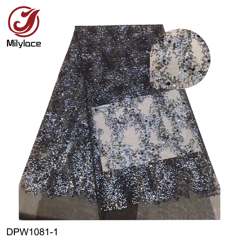 

High Quality African French Lace Fabric with Color Sequins Nigerian Embroidered Tulle Lace Fabric for Party DPW1081