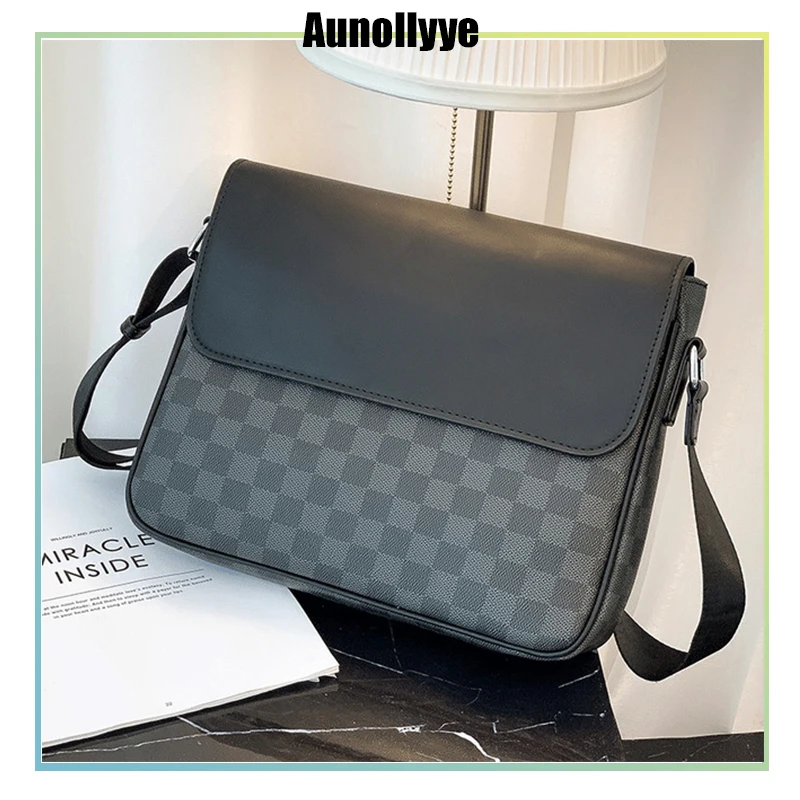 

New Style Brand Luxury Designer Men's Shoulder Bag PU Leather Fashion Plaid Cross-Body Messenger Bags Business Handbags For Male