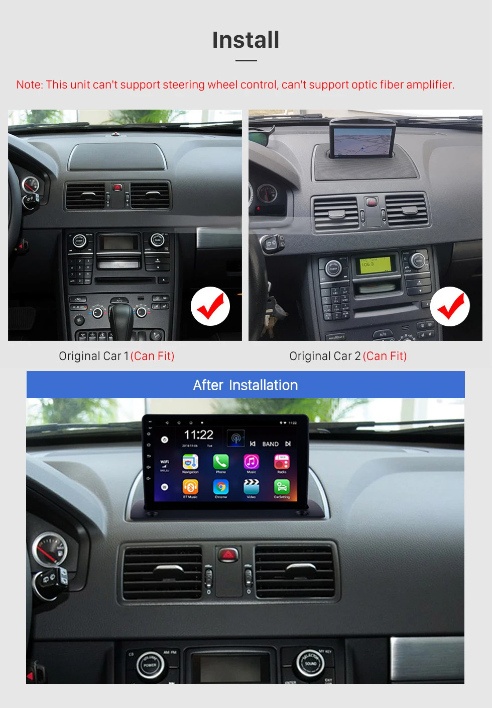 Seicane Автомобильный мультимедийный палайер для 2004 2005- Volvo CX90 9 дюймов Android 8,1 HD 1024*600 сенсорный экран Автомагнитола поддержка RDS