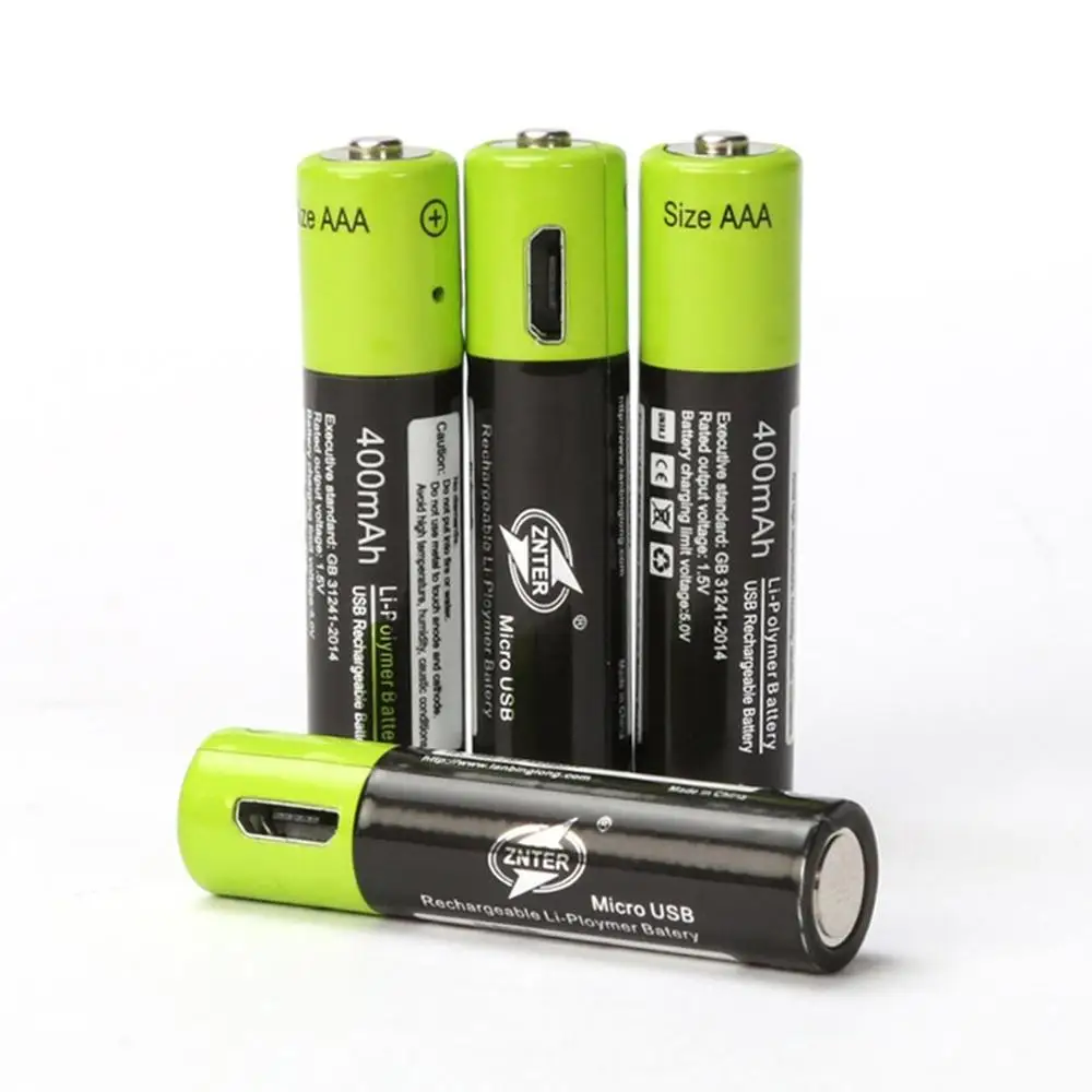 ZNTER 4 шт AAA 1 5 V 600mA USB перезаряжаемый литий полимерный аккумулятор для быстрой