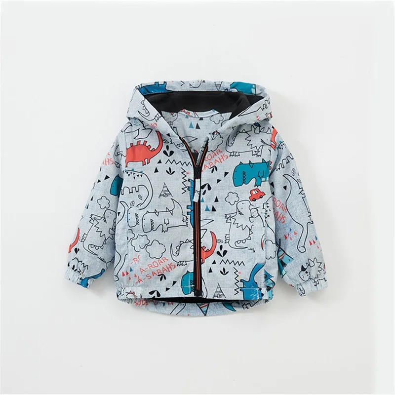 

Boys Autumn Winter Jackets Cartoon Dinosaur Printed Hooded Coat for Baby Kids Long Sleeve Children Outerwear