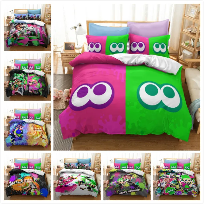 

3D Print Game Splatoon Figure Comforter Bedding Set Queen Twin Single Duvet Cover Set Pillowcase Home Luxury Cute Kids Adult