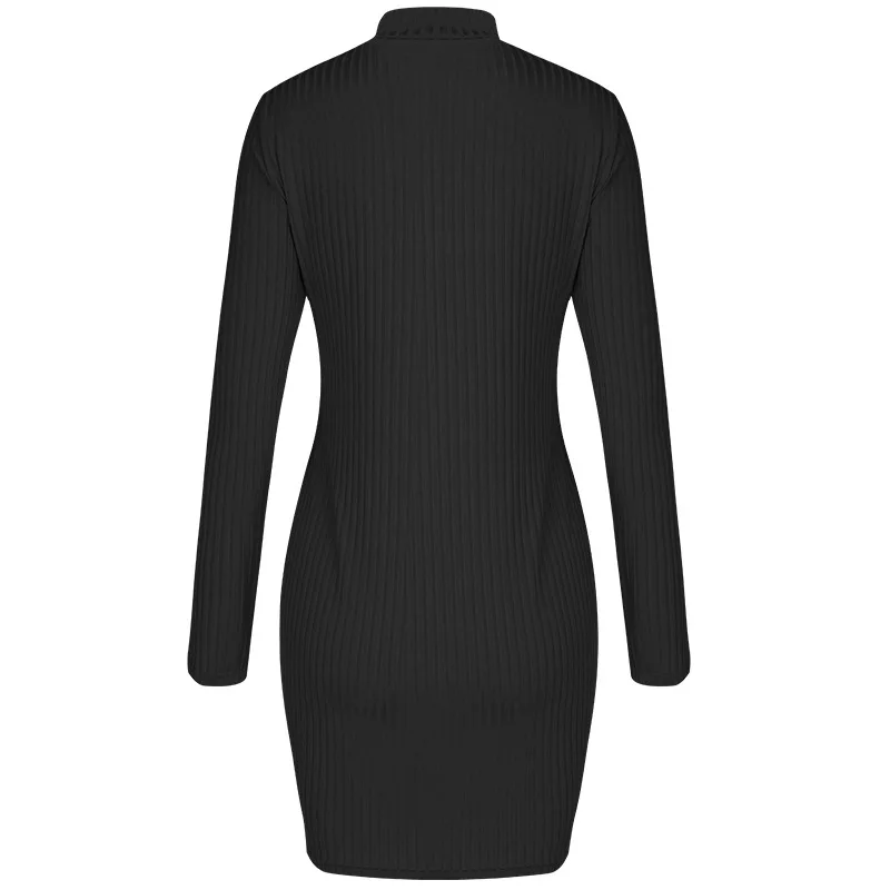 

New Autumn Winter Women Knitted Dress Sweater Dresses Lady Slim Bodycon Dress Long Sleeve Bottoming Dress Neck Elegant Dress