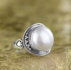 Женское кольцо из стерлингового серебра 925 пробы, винтажное элегантное ювелирное изделие с натуральным жемчугом, свадебное обручальное вечернее кольцо, размер 5-11