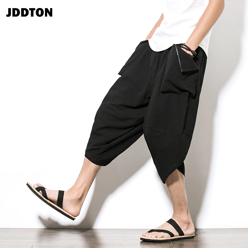 Мужские повседневные льняные шаровары JDDTON однотонные свободные на завязках JE062