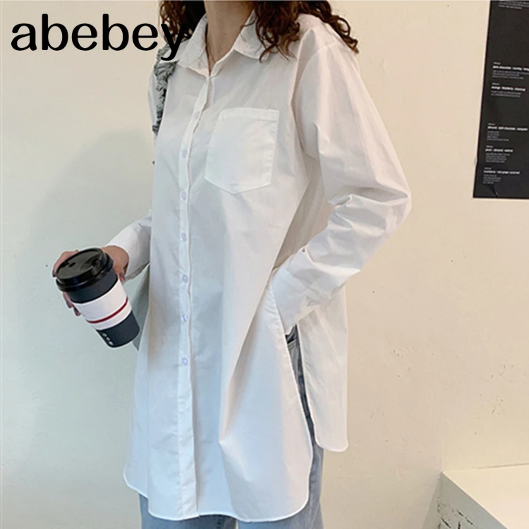 

New 2021 Women Spring Autumn Blouse Shirts Oversize Split Korean Style Irregular Elegant Lady Wild Long Tops