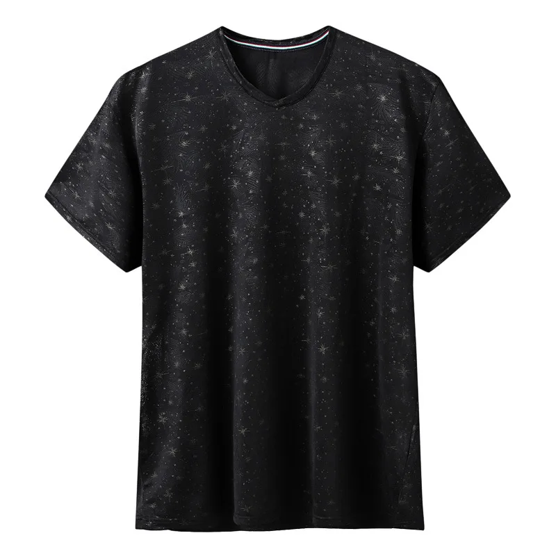 

Summer new men's youth trendy fat plus size fashion casual V-neck printed short sleeve T-shirt