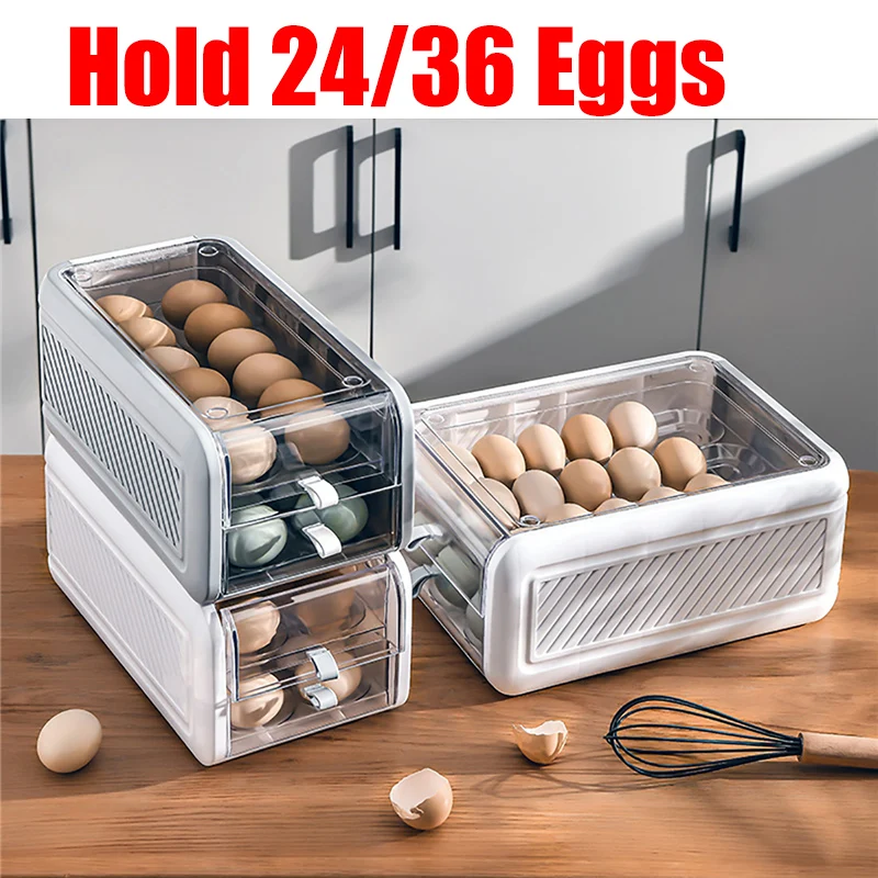

Double Stacking Drawer Type Eggs Storage Box Kitchen Fresh-Keeping Transparent Duck Eggs Container Food Dustproof Organizer