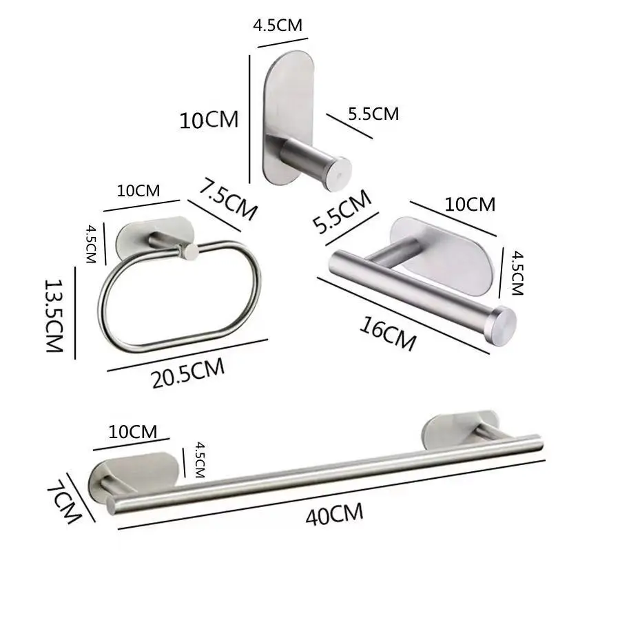 

2021 Newest Stainless Steel Hardware Set Self-adhesive Golden Towel Bar Paper Holder Robe Hook Towel Ring Bathroom Accessories