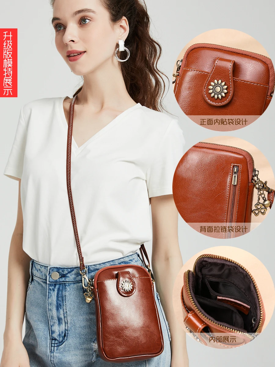 

Carry mobile phone bag women's Cross Mini Bag cowhide shoulder bag put mobile phone bag hanging neck portable summer zero wallet