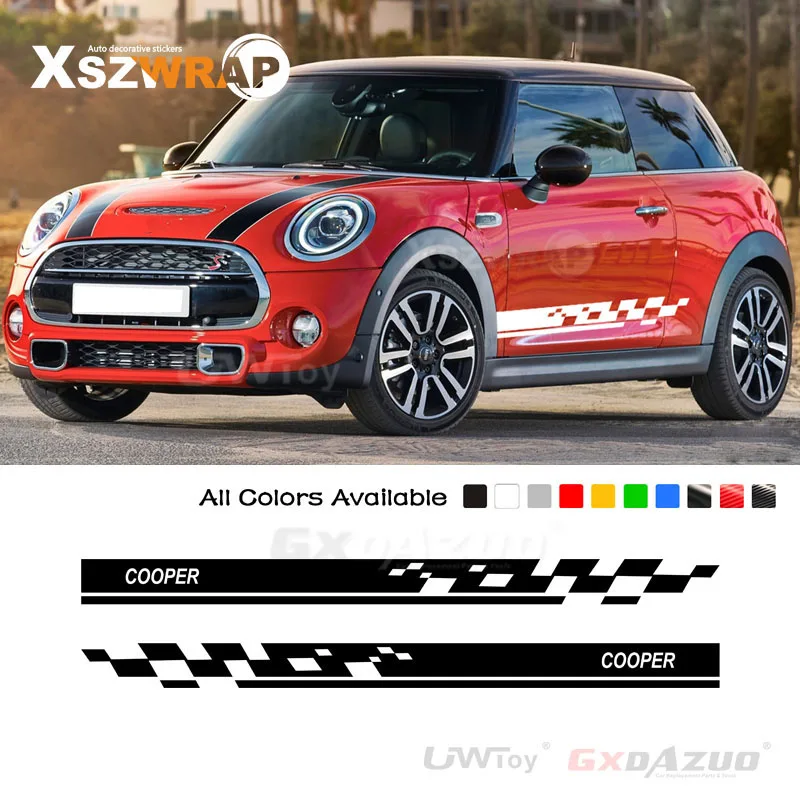 1 пара автомобильных наклеек Mini Cooper шахматный флаг боковая полоса графические