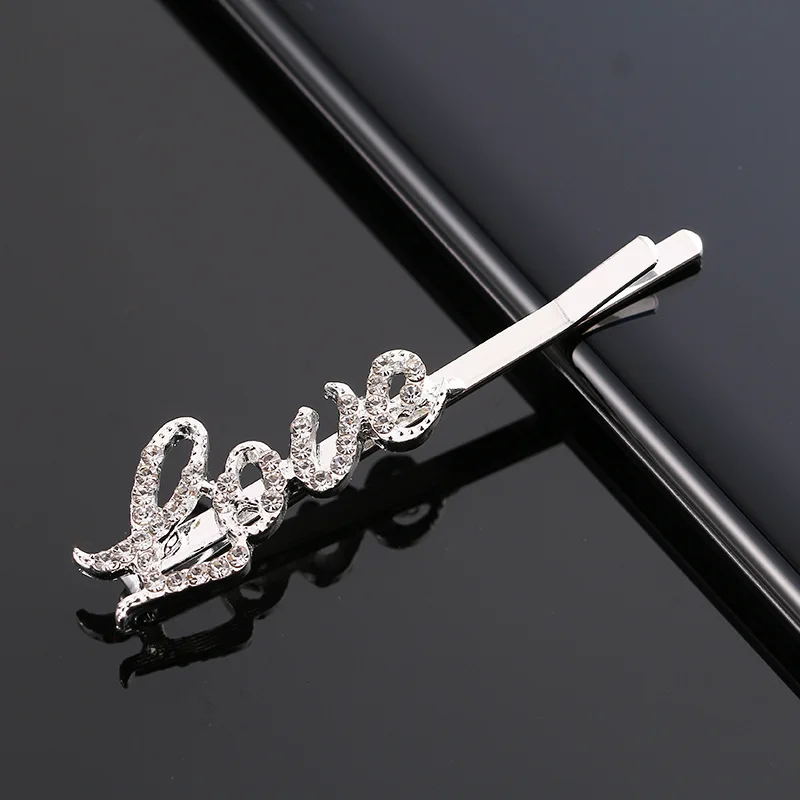 2 шт./лот серебряные заколки для волос с буквами и кристаллами Стразы заколка