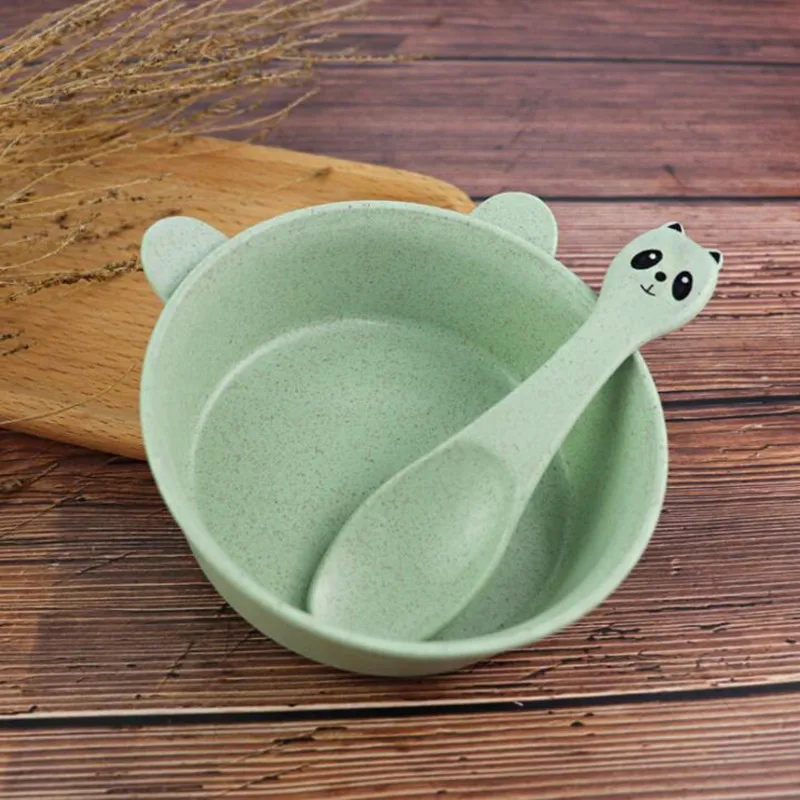 green bowl 3 шт./компл. пшеничной соломы посуда Носки с рисунком медведя из мультика детская посуда для детей с суповую тарелку, производство Китай детская тарелка вилка ложка для грудничков, набор посуды - Цвет: green bowl