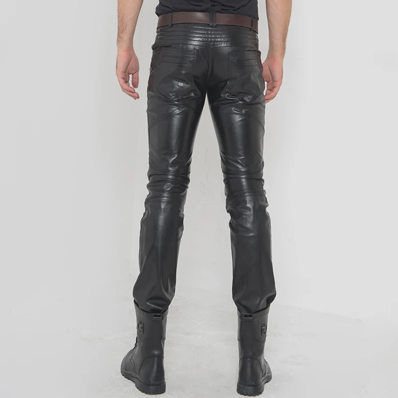 Мужские классические мотоциклетные брюки из натуральной кожи в Корейском стиле