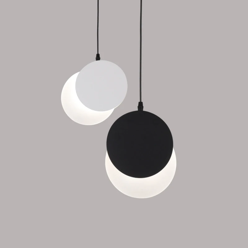 

Post Modern LED Pendant Light Hanging Round Adjustable Pendant Lamp Restaurant Black White Moon Pendant Lights