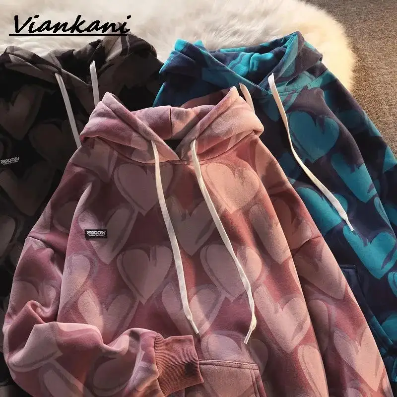 

Женские толстовки, винтажная уличная свободная теплая одежда с круглым вырезом, Y2K, рубашка с длинными рукавами, милая толстовка, с капюшоно...