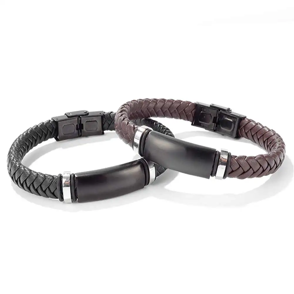 

FATE LOVE Brand Men PU Synthetic Leather Bracelets Black Brown Statement Bangles Fashion Male Jewelry