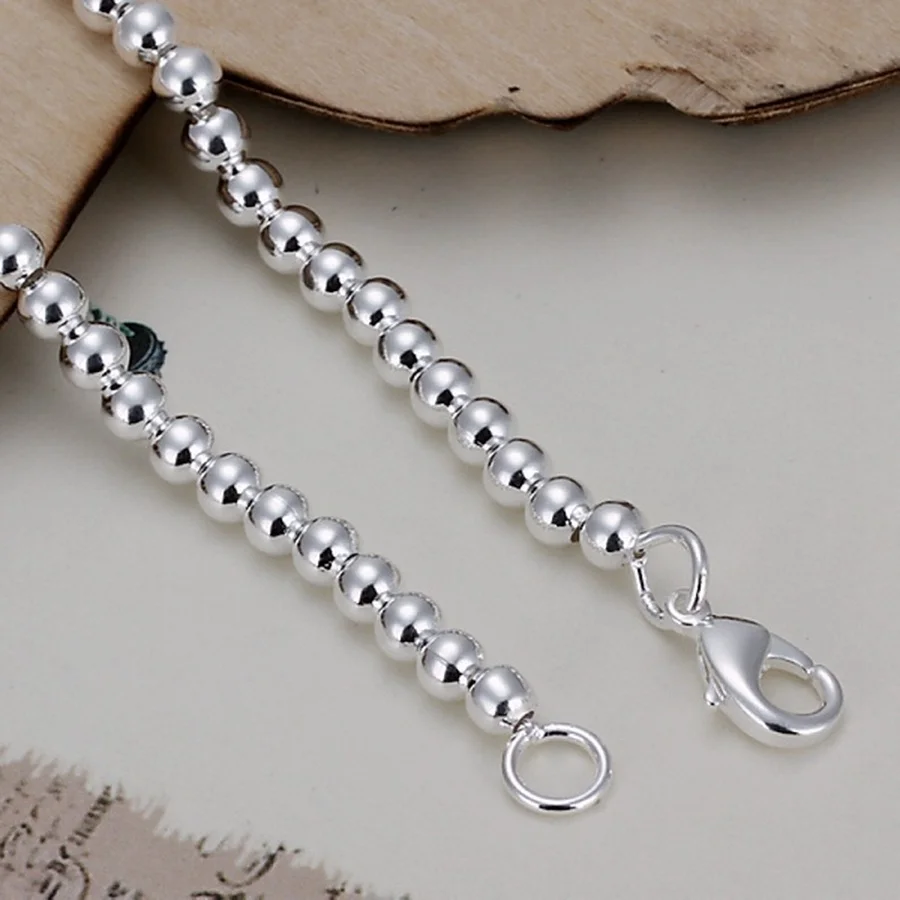 

Fashion Top Quality 925 Sterling Silver Bracelet Jewelry Charm Women 4MM Chain Beads Bracelets Free Shipping For Women Girl