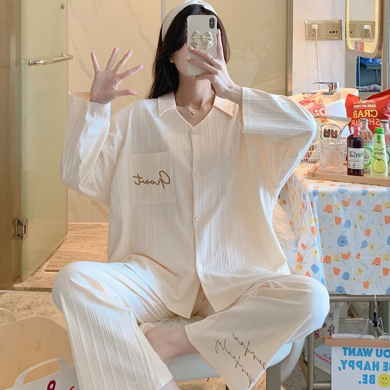 

Пижама для женщин, комплект из 2 предметов, новинка 2021, женская пижама, новинка, весна и осень, популярный в Интернете, корейский стиль, чистый...