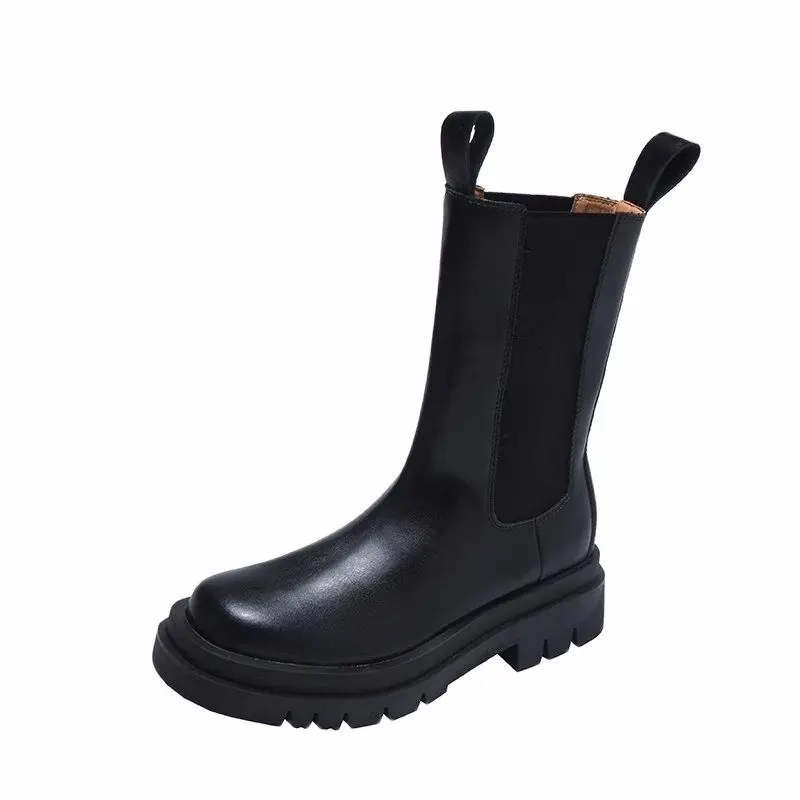 

Новинка 2020 года; Женские ботинки; Сохраняющие тепло и комфорт; Женская модная черная кожаная обувь до колена на толстой подошве