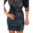 Женская сексуальная черная мини-юбка из искусственной кожи с завышенной талией