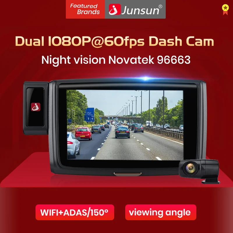 Junsun фронтальная 1080 P+ Rear1080P 60fps Автомобильная dvr камера ADAS Wi-Fi HD камера ночного видения рекордео для видеорегистратора