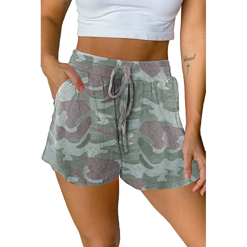 

Multicolor Neon/Camo/Leopard Tie Dye Shorts Women Stylish Elasticated Waist with Tie High Waist Print Pockets Short Pants S-XL