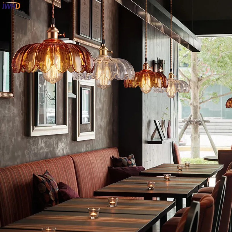 IWHD-lámpara colgante clásica de Shanghai, barra artística de cristal verde, restaurante, cafetería, Retro, LED, Luminaria