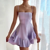 lavender mini prom dresses spaghetti straps ruffles above knee satin homecoming dresses clubbing short graduation dresses