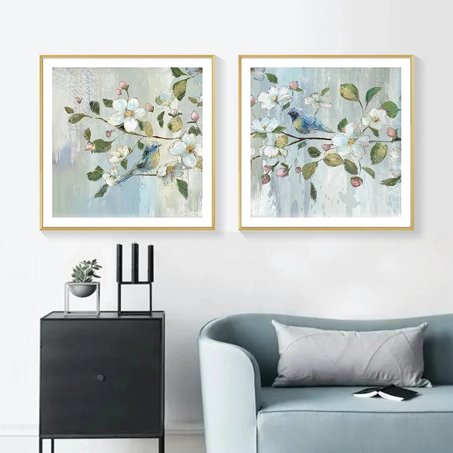Элегантные картины на холсте с изображением цветов птиц абстрактная стена